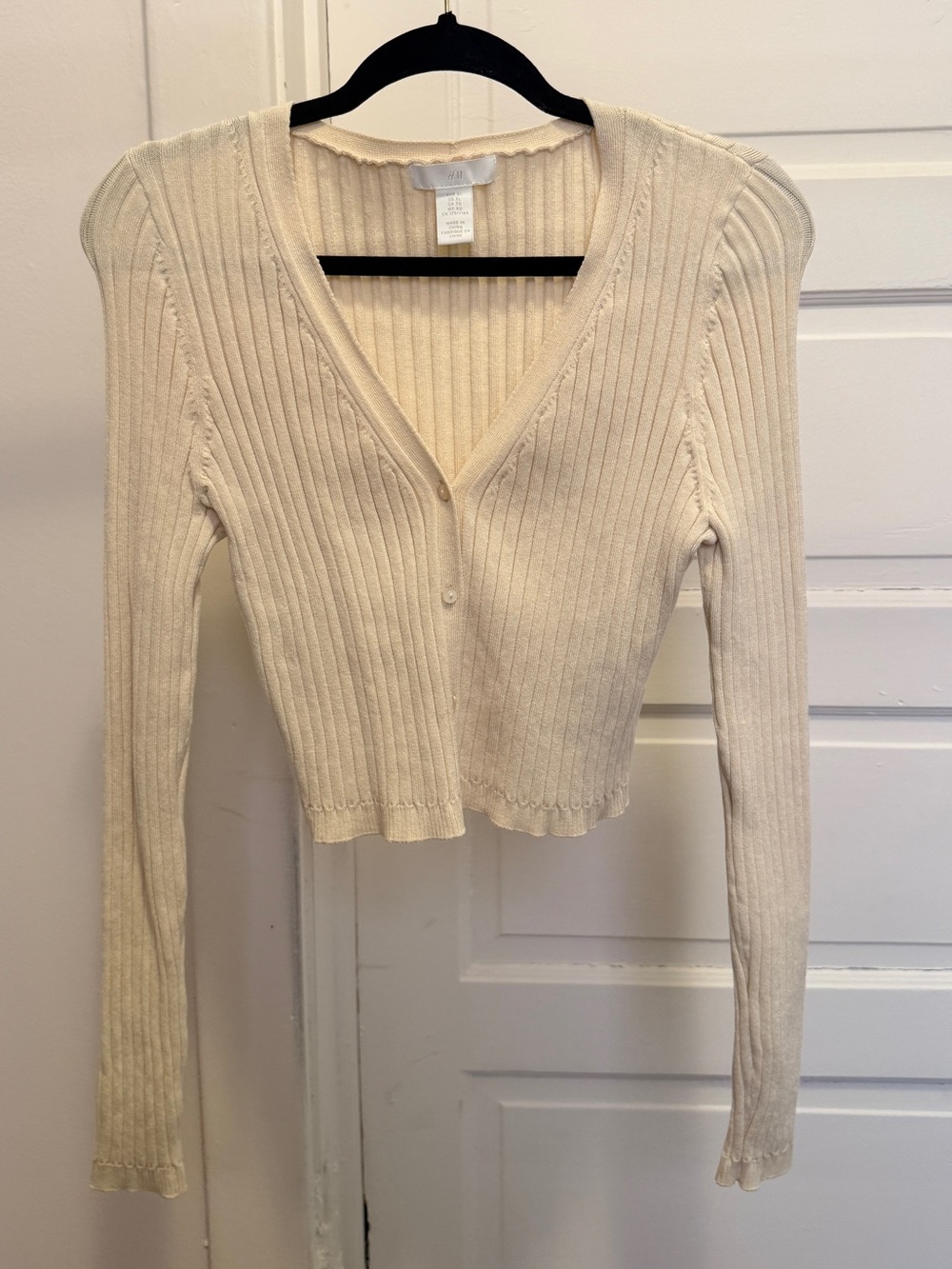 Yellow Ribbed V-Neck Cropped Cardigan